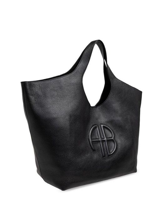 Anine Bing Black Lili Logo Embossed Tote Bag