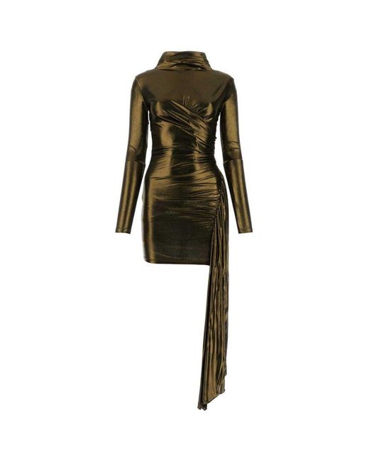Blumarine Black Draped Metallic Long-sleeved Asymmetric Dress