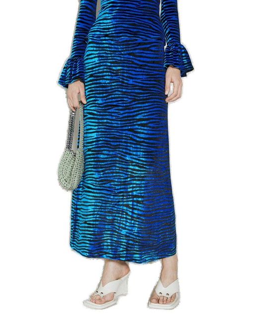 Rabanne Blue Velvet Zebra Print Skirt