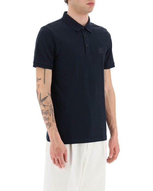 Boss Blue Logo Patch Short Sleeved Polo Shirt for men