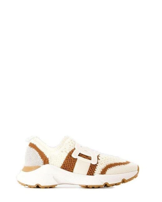 Tod's White Logo Patch Knit Slip-on Sneakers
