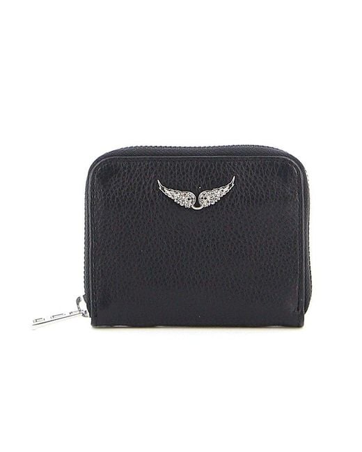 Zadig & Voltaire Leather Wings Plaque Zip-around Wallet in Black | Lyst UK