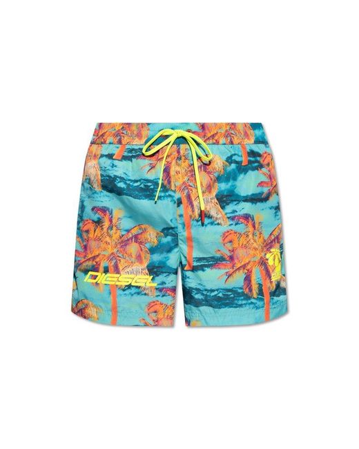DIESEL Blue Mid-length Printed Swim Shorts for men