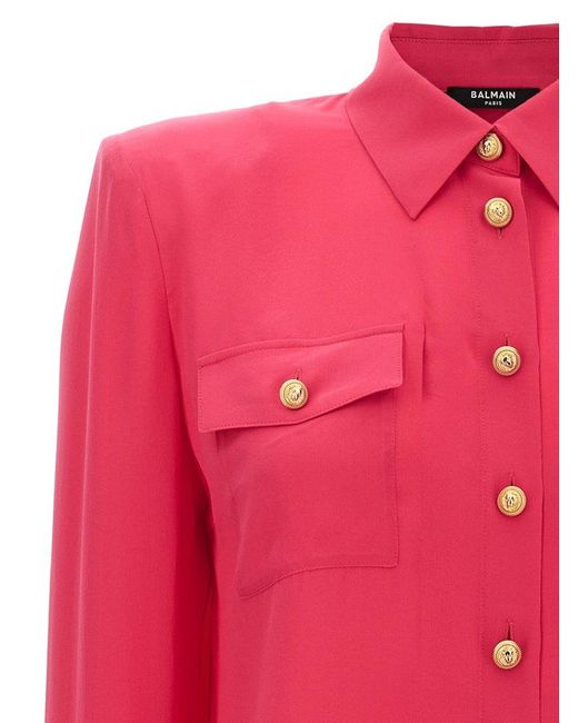 Balmain Pink Logo Button Shirt Shirt, Blouse