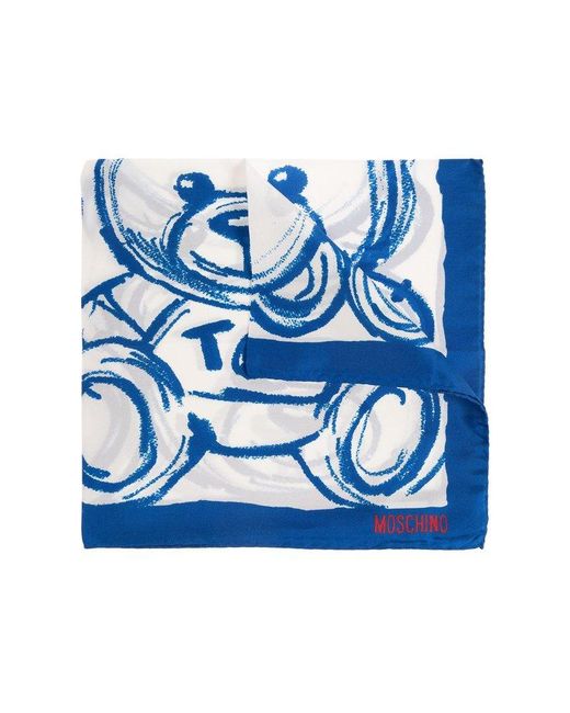 Moschino Blue Teaddy Bear Printed Pocket Square for men