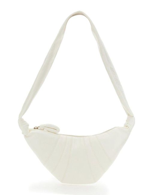 Lemaire Leather Croissant Zipped Crossbody Bag in White | Lyst