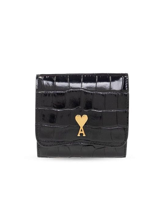 AMI Black Leather Wallet With Logo,