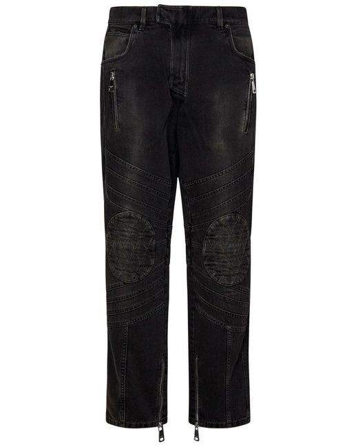 Balmain Black Zipped Detailed Denim Trousers for men