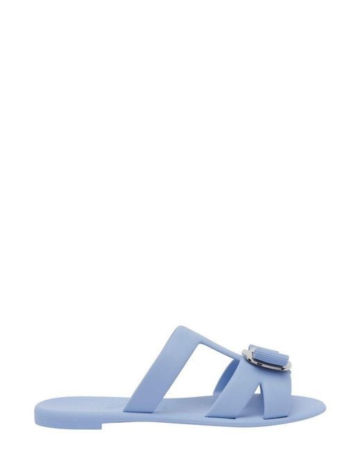 Ferragamo Blue New Vara Bow-Detailed Slides
