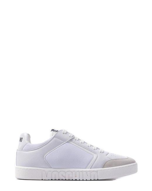 Moschino White Logo Embossed Lace-up Sneakers for men