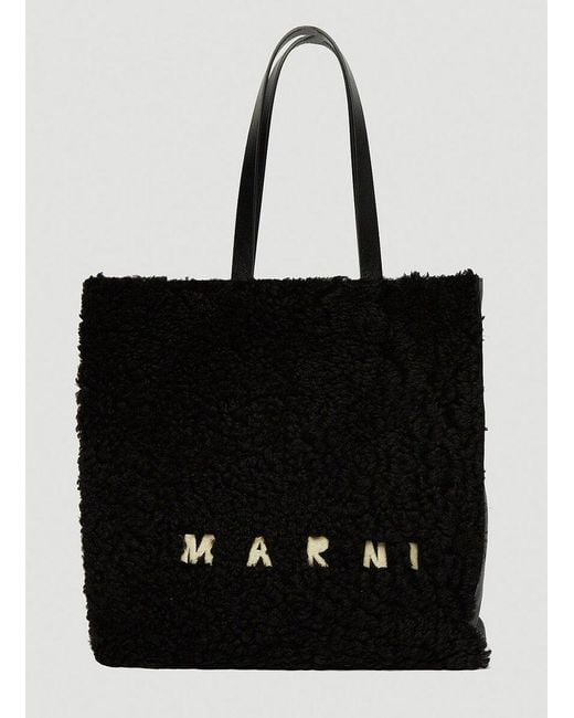 Marni Leather North South Large Tote Bag in Black | Lyst