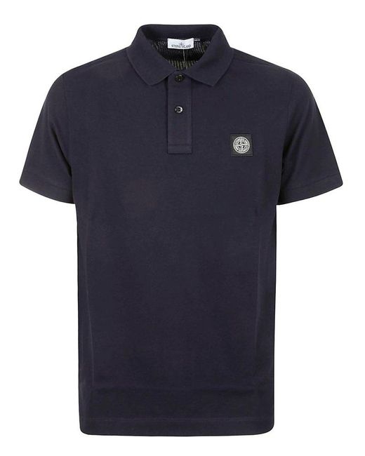 Stone Island Blue Compass Patch Short-sleeved Polo Shirt for men