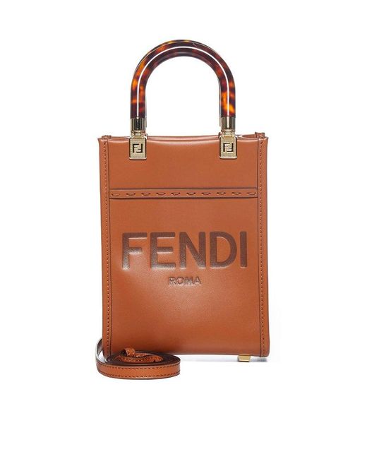 Fendi Brown Sunshine Mini Shopper Tote Bag
