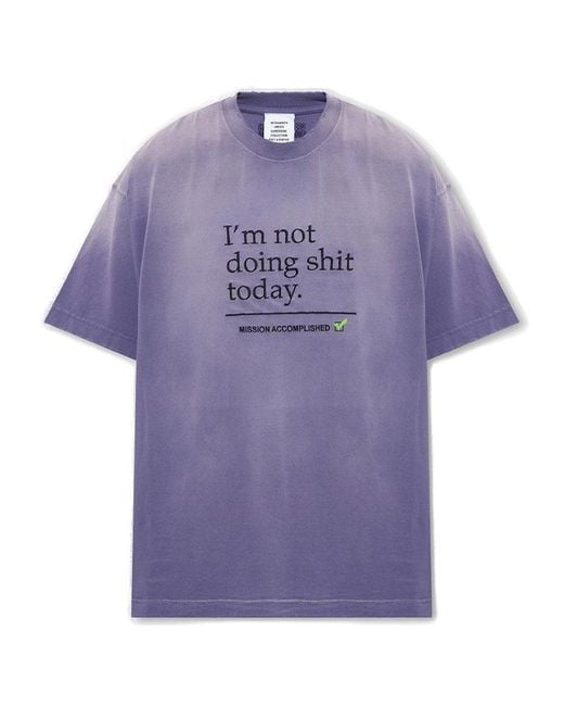 Vetements Purple Distressed-effect Oversized-fit T-shirt for men