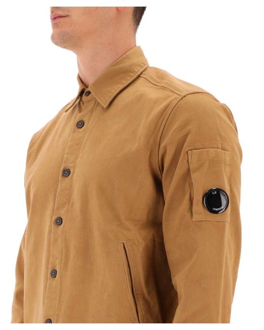C P Company Blue Lens-detailed Buttoned Shirt for men