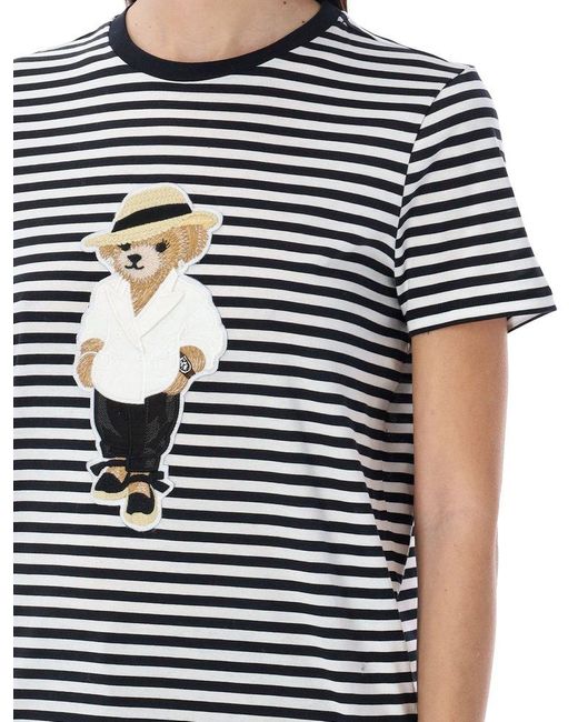 Ralph Lauren White Suit Bear Striped Crewneck T-shirt