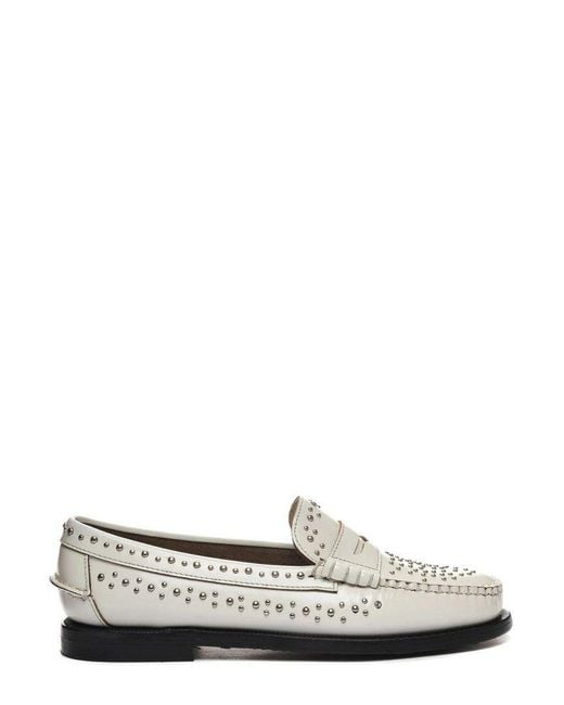 Sebago White Studded Loafer Flats