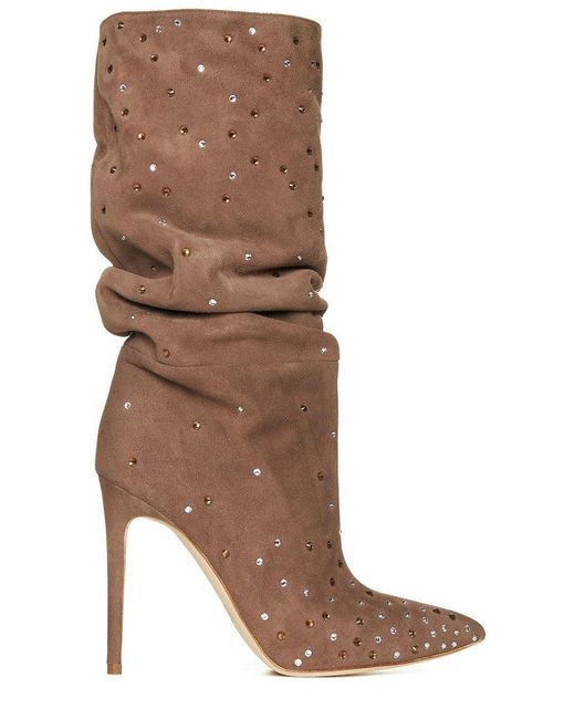Paris Texas Brown Holly Embellished Pointed Toe Boots