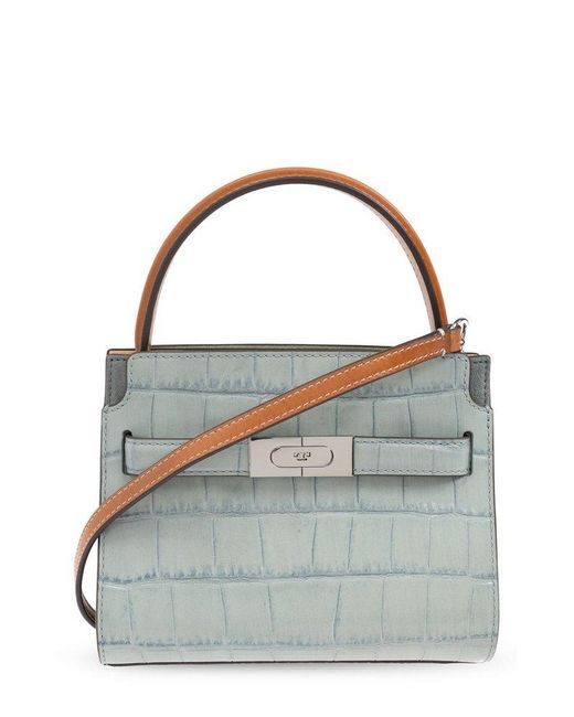 Tory Burch Blue Petite Lee Radziwill Embossed Double Bag