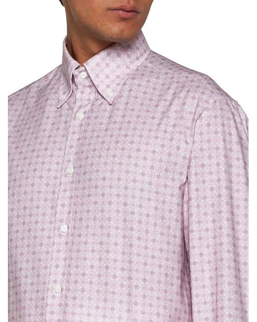 Brunello Cucinelli Pink Print Cotton Shirt for men