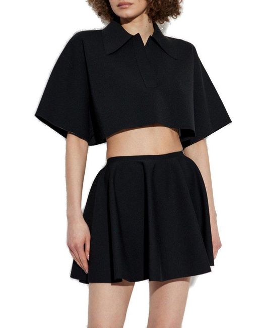 Alaïa Blue Short-Sleeved Cropped Polo Top