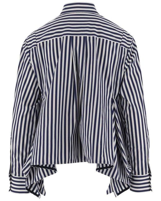 Sacai Black Cotton Shirt With Striped Pattern