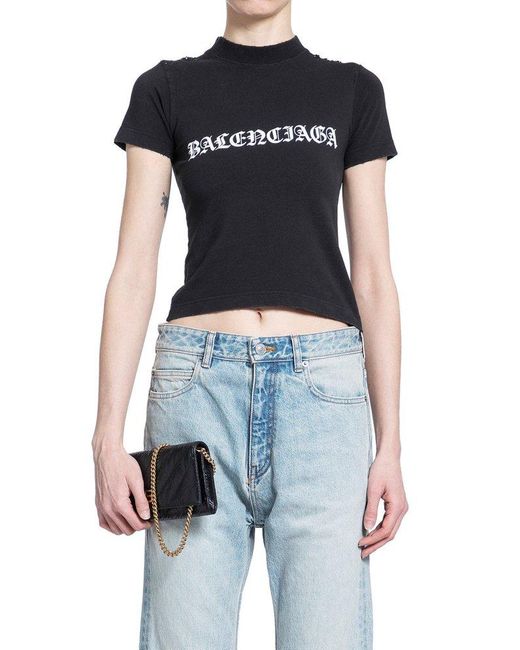 Balenciaga Black Logo-print Distressed-effect T-shirt