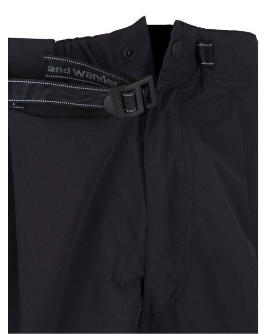 And Wander Blue Oversized Cargo Belted Shorts for men