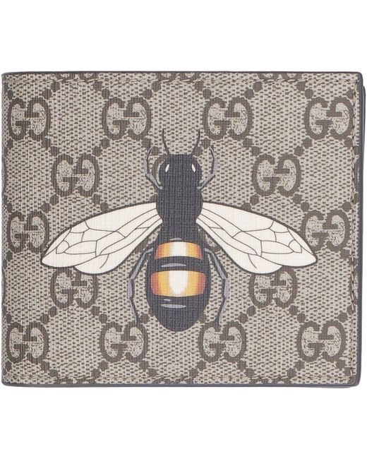 Gucci Gray Bee Print GG Supreme Wallet for men