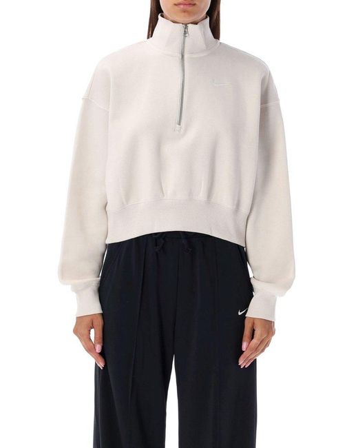 Nike White Phoenix Cropped Half-zipped Sweatshirt