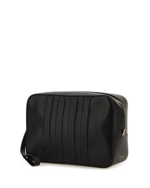 Thom Browne Black Four-bar Detailed Zipped Wash Bag for men