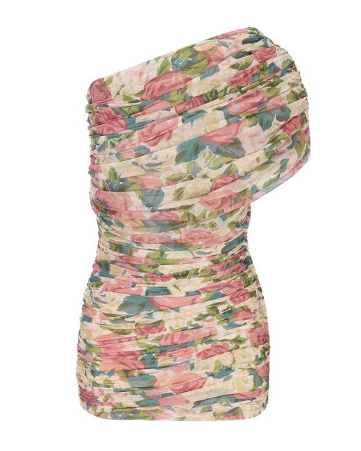 Saint Laurent Multicolor Ruched One-shoulder Dress