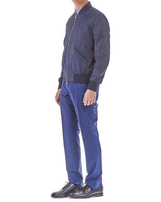 Paul Smith Blue Leopard Jacquard Bomber Jacket for men