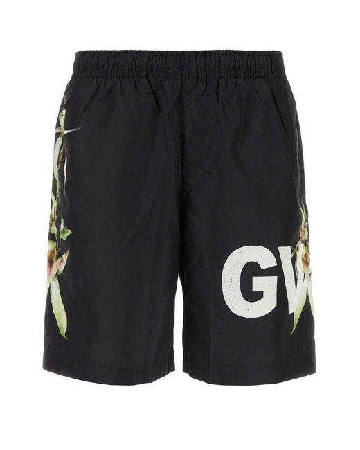Givenchy Black Logo Printed Swim Shorts for men
