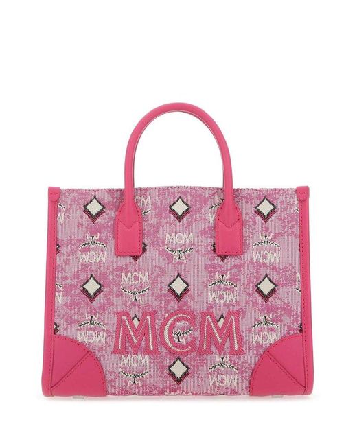 MCM Logojacquard Top Handle Bag in Pink Lyst Canada