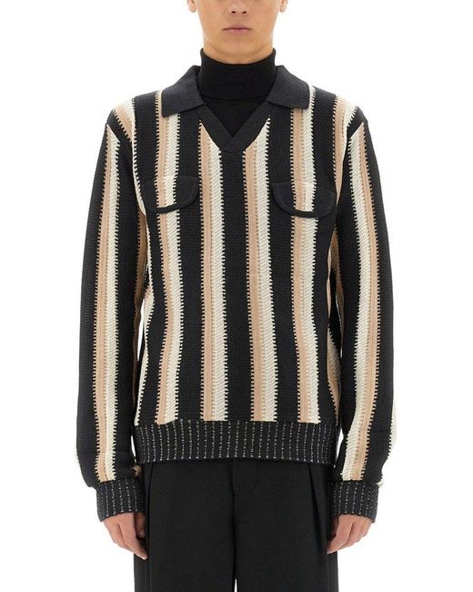 Sasquatchfabrix Black Striped Game Knit Sweater for men