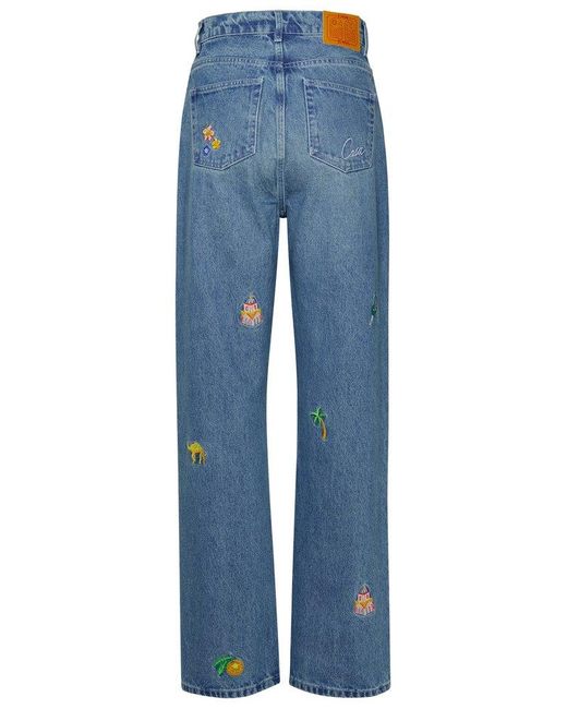 Casablancabrand Blue Mid-rise Graphic-embroidered Jeans