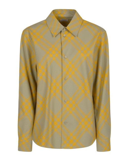 Burberry Green Checked Collared Long-sleeve Shirt