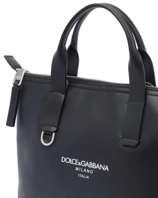 Dolce & Gabbana Black Logo Printed Zipped Small Tote Bag for men