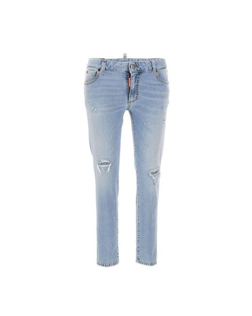 DSquared² Blue Medium Waist Cropped Twiggy Jeans