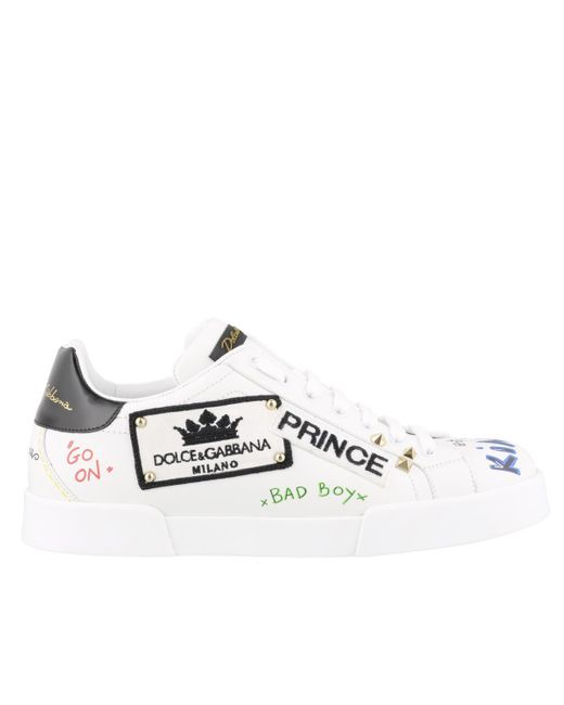 Dolce & Gabbana Leather Graffiti Print Low-top Sneakers in White for ...