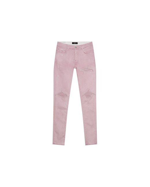 Amiri Pink Destressed Effect Logo Patch Jeans for men