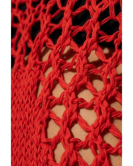 The Attico Red Sleeveless Open-knit Midi Dress
