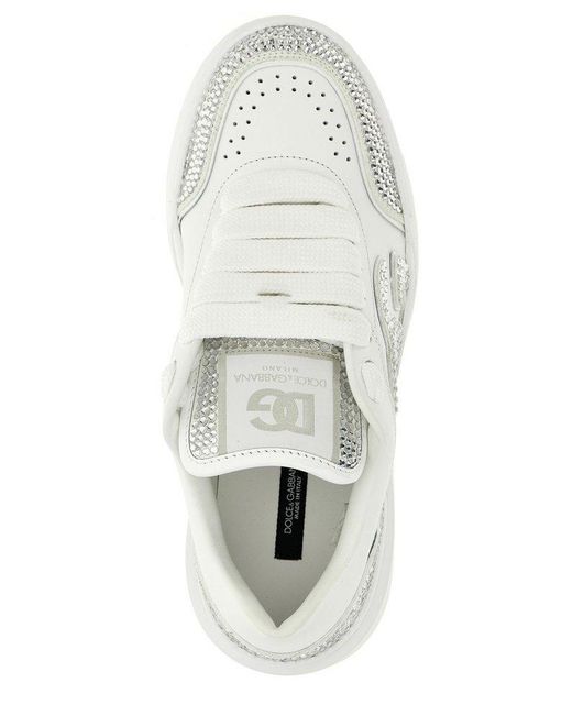 Dolce & Gabbana White New Roma Embellished Sneakers