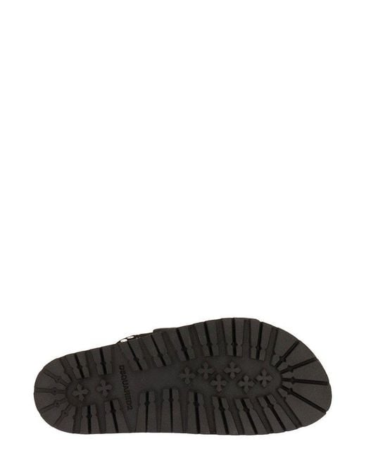 DSquared² Black Eyelet Detailed Double-buckle Sandals for men