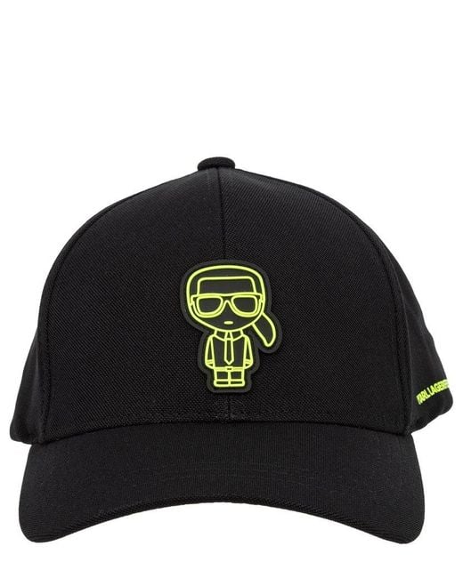 Karl Lagerfeld Black Logo Patch Curved Peak Baseball Cap for men