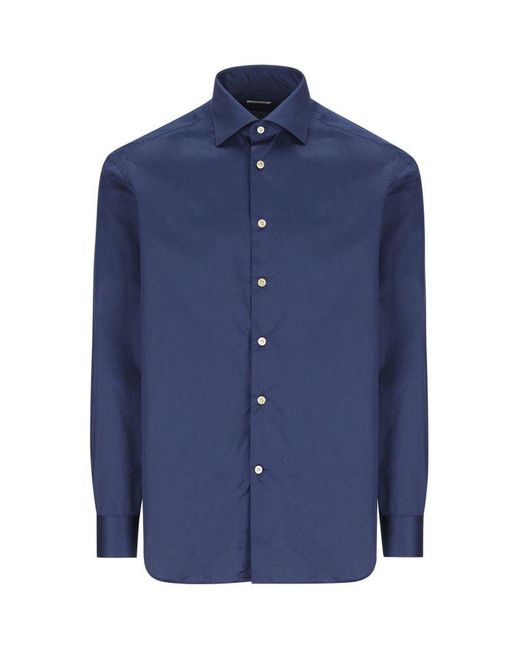 Kiton Blue Long-sleeved Button-up Shirt for men