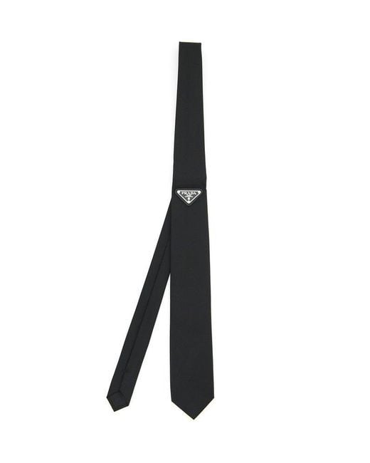 Prada Black Logo Plaque Gabardine Tie for men