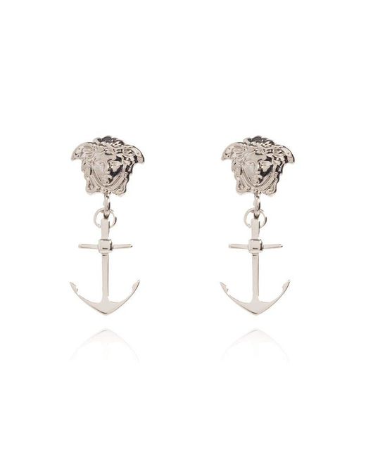Versace Metallic Nautical Medusa Logo-engraved Anchor-pendant Earrings for men
