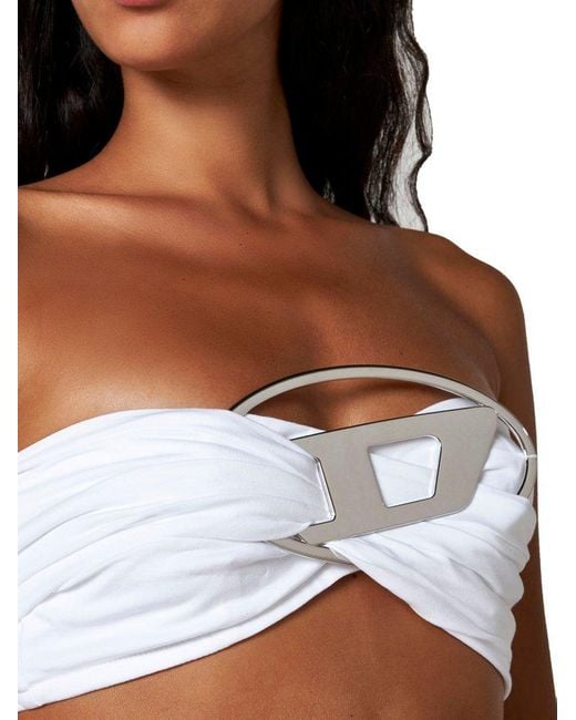 DIESEL White Tube Top With Giant Logo Plaque